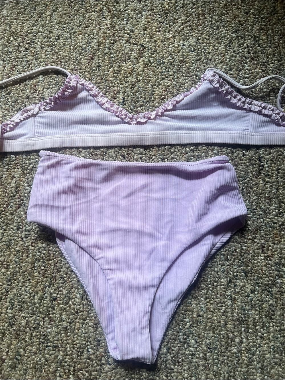 Juillet Lilac Ribbed Bikini Set with Ruffle Trim